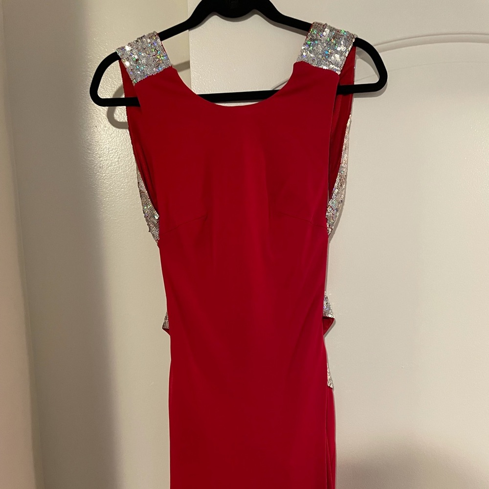 Jovani High Slit Backless Red Dress Size 6